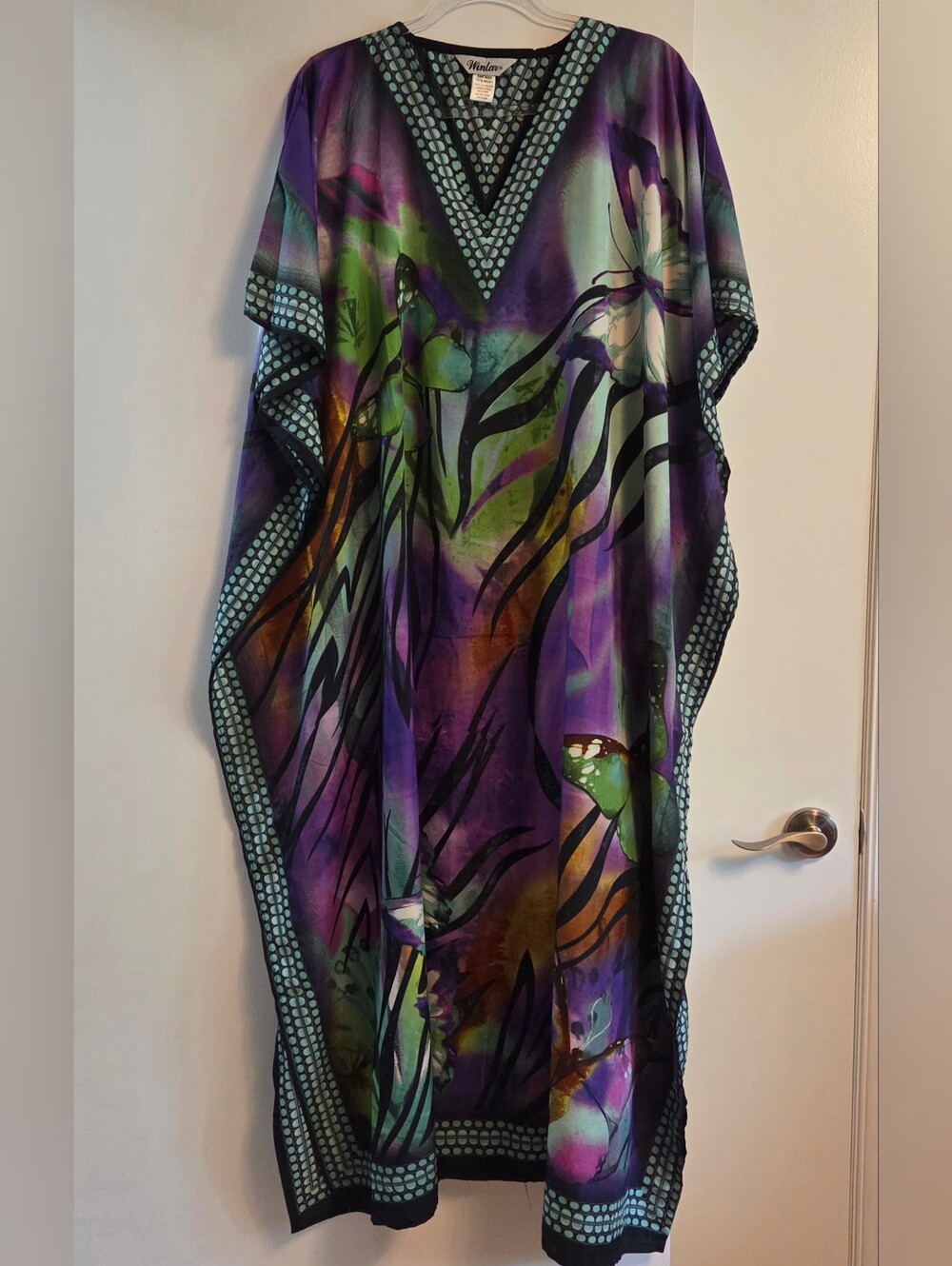 WINLAR Vintage Butterfly Print Kaftan Mumu One Size